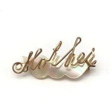 Vintage Mother Of Pearl MOP Shell Gold Tone Mother Brooch Pin