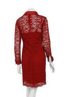 NEW ANNE KLEIN RED LACE CAREER SHIRT DRESS SIZE 14 $169