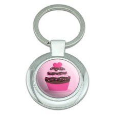 Strawberry Chocolate Cupcake Love Heart Classy Round Plated Metal Keychain