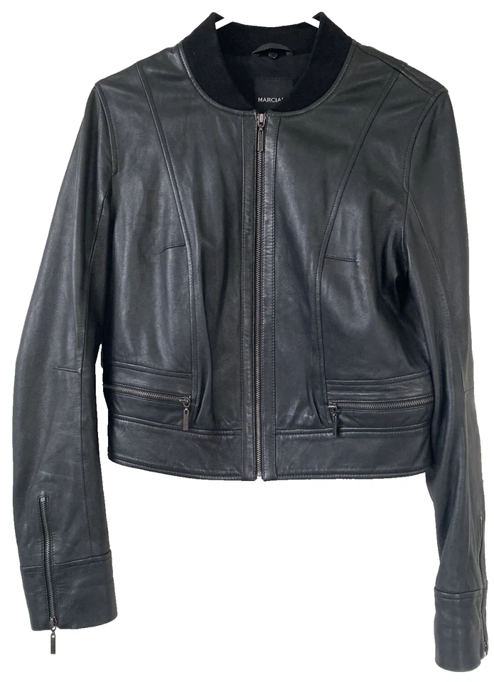 Chaqueta Motociclista MARCIANO Cuero Cordero Negro GUESS Talla S Foto 3 de 4