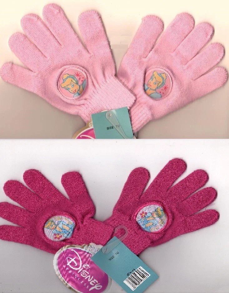 Paire De Gants Hiver Fille – Beige, Rayures Bordeaux Et Rose, Motif Ours, Taille Unique