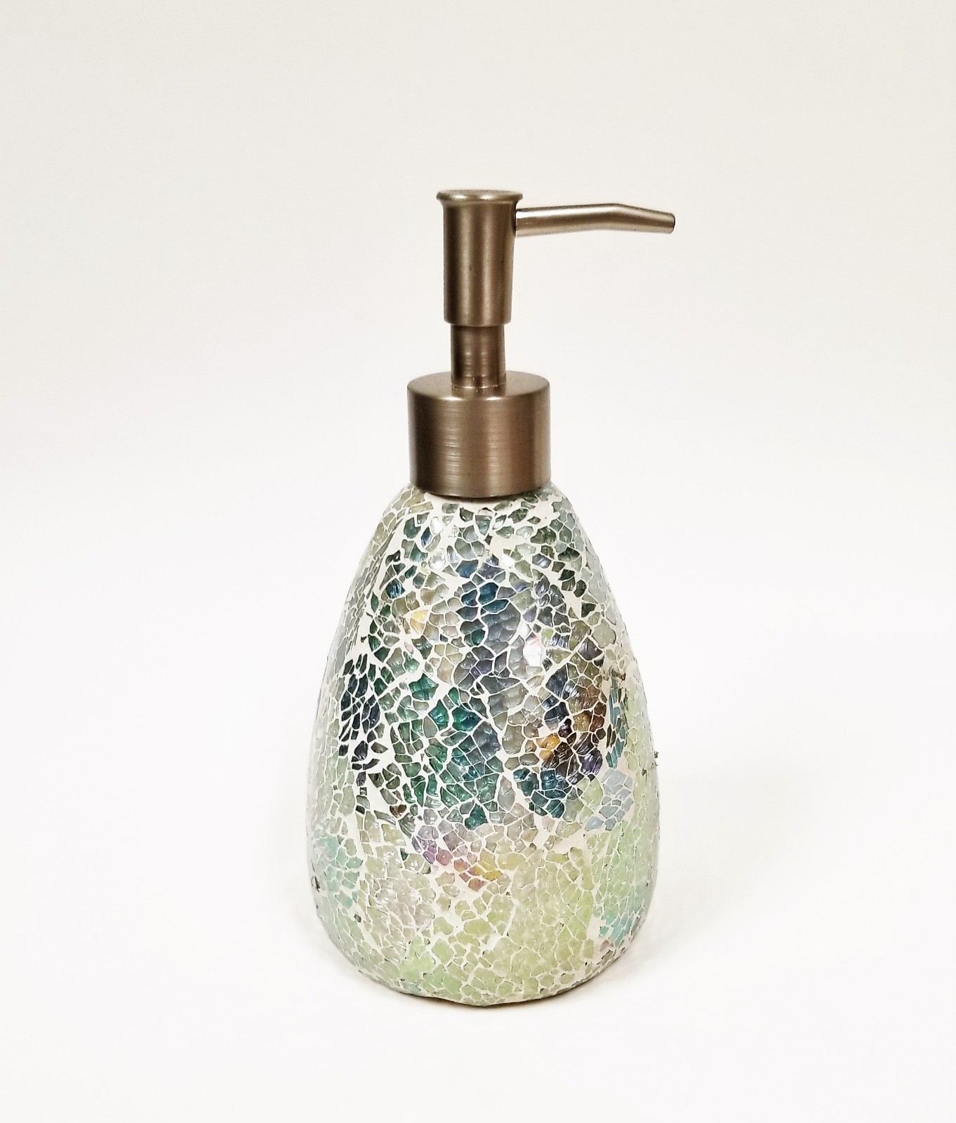 GREEN BLUE GLASS MOSAIC PEAR SHAPED BATHROOM SOAP+LOTION DISPENSER