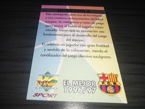 Pep Guardiola hand signed autograph 1996 Mundicromo FC Barcelona card #424 - Picture 2 of 2