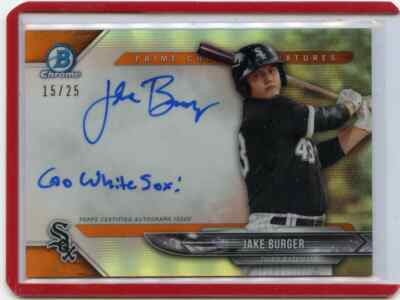 2018 BOWMAN CHROME #PCS-JB JAKE BURGER AUTOGRAPH ''ORANGE REFRACTOR'' RC SP #15/25