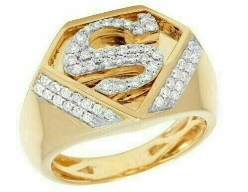 1Ct Round Lab Created Diamond Superman Design Men's Ring 14K Yellow Gold Plated