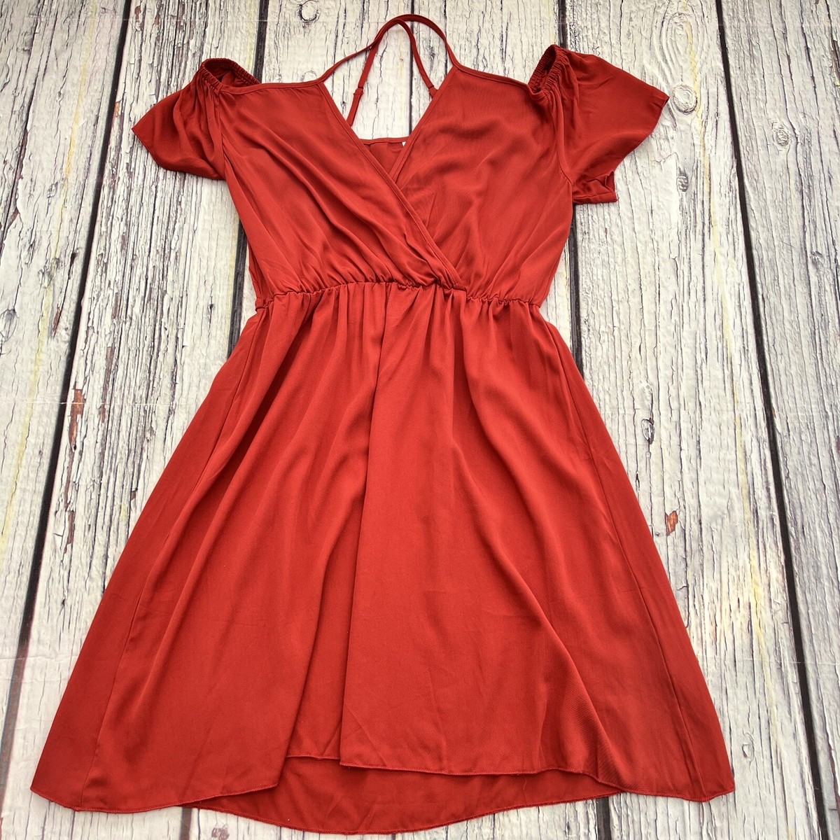 red off the shoulder wrap dress Crepe Off The Shoulder Wrap Dress by Cinderella Divine - KV1057