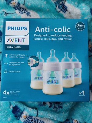 Philips avent Anti-Colic Bottle w/ AirFree Vent 4oz with Flow 1 Nipples 0m+ 4pk