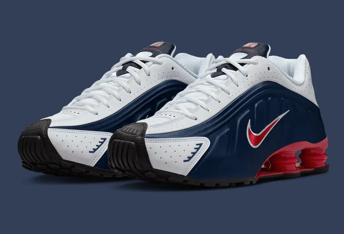 Nike Shox R4 Shoes Midnight Navy Gym Red White USA HQ1988-400