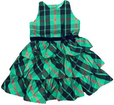 EUC Janie and Jack Christmas 3 Tier Green Plaid Taffeta Dress Sz 3T