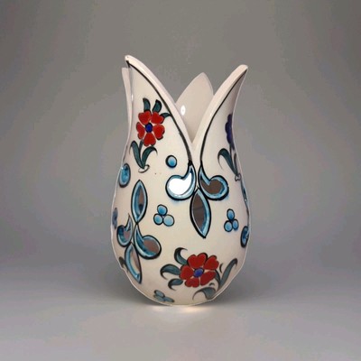 Iznik Turkey Tulip Candle Holder Tealight Floral Aqua Blue Red Boho Hand Painted