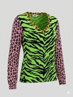 Moschino günstiger schicker Seide Kaschmir Pullover V-Ausschnitt Animal Print neongrün pink