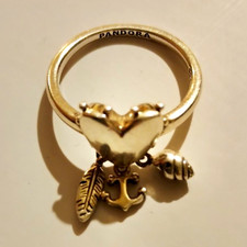 PANDORA Sterling Silver 925 Heart Charm Ring Size N.5 3mm Band Signed