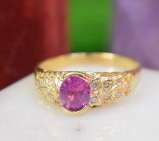 Antique Vintage 18K Gold Natural Pink Sapphire Rose Cut Diamond Ring sz 8.75