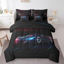 Race Car 7 Piece Bedding Set Size for Kids Boys Extreme Sport Full Red Blue