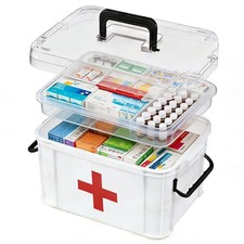 15QT Clear Medicine Organizer with Handle, Plastic Medicine Container with Tr...