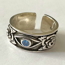 925 Sterling Silver Hallmarked Engraved Floral Band Ring Adjustable Size