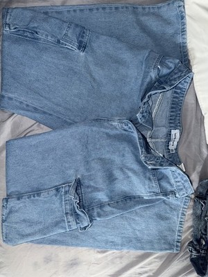 Refuge Denim Women's Light Wash Blue Cargo Jeans, Solid Denim, Pockets