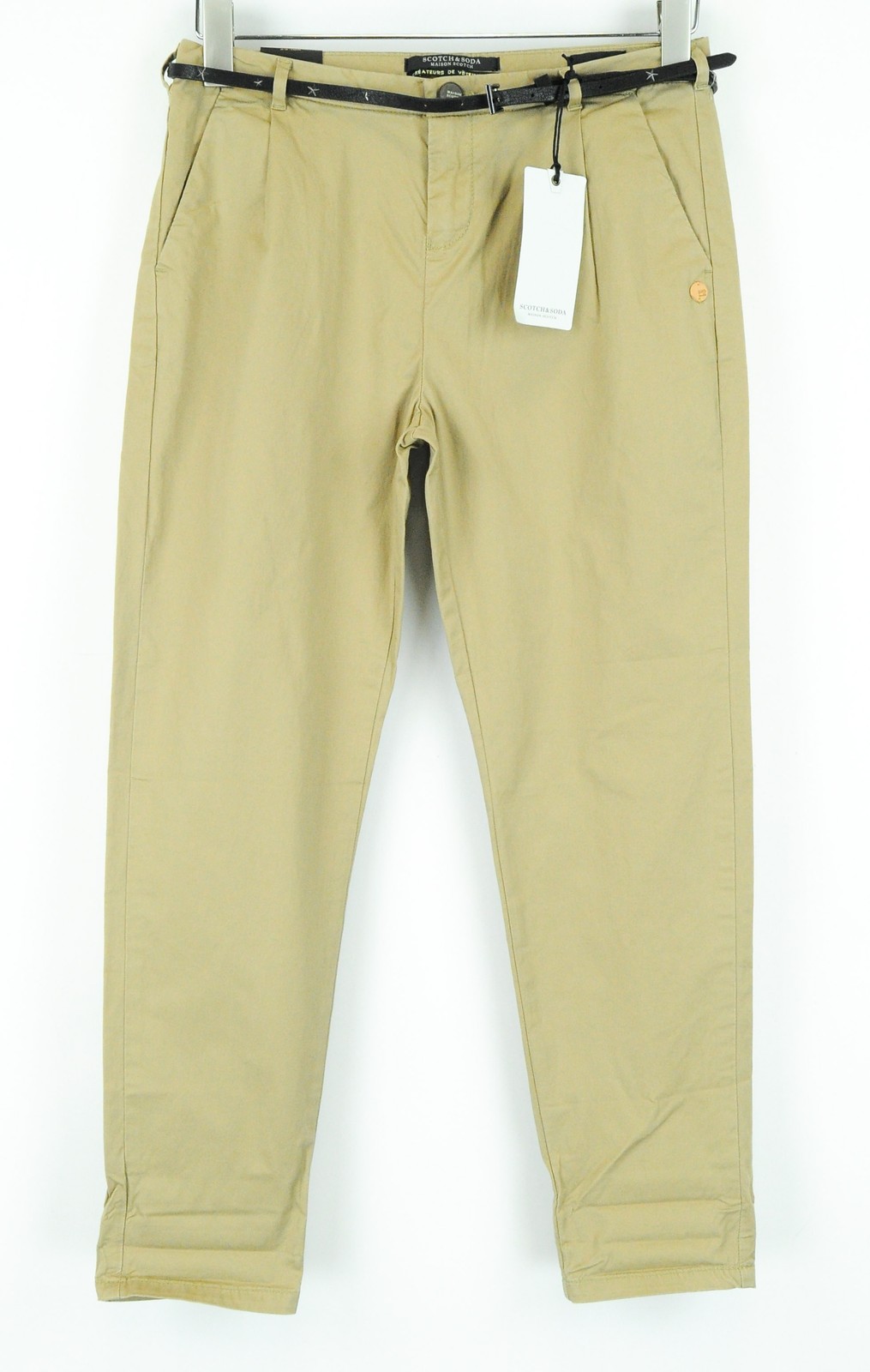 Maison Scotch Mujer Chinos W26/L32 Marrón Corto con Cinturón Algodón Elástico