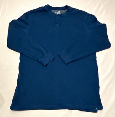 Outdoor Canyon River Blue Solid Knit Henley Long Sleeve T-Shirt Large