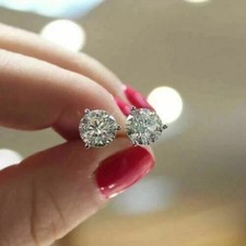 1Ct Round Cut Lab Created Diamond Stud Screw Back Earring 14K White Gold Finish