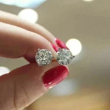 1Ct Round Cut Lab Created Diamond Stud Screw Back Earring 14K White Gold Finish