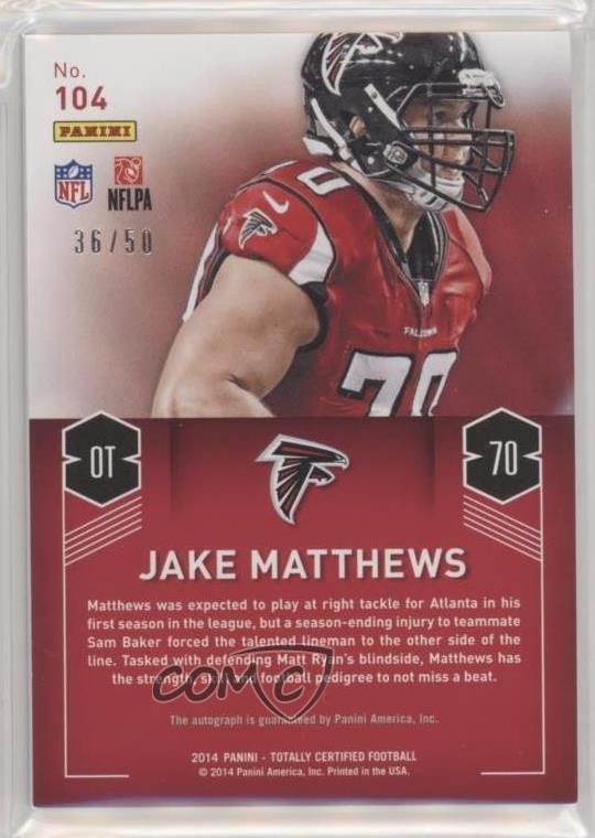 2014 Panini Totally Certified 36/50 Jake Matthews #104 Auto RC 1o3