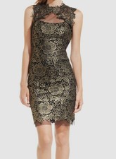 Betsy  Adam Women's Black Floral Metallic Lace Illusion Sheath Dress Size M