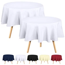 Utopia Kitchen 2 Pack Round Table Cloth [90 Inches, White] Stain and Wrinkle ...