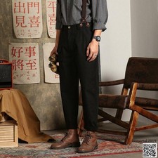 Men's Casual Cotton Work Suspenders Braces Pants Loose Wide Leg Jumpsuit Overall