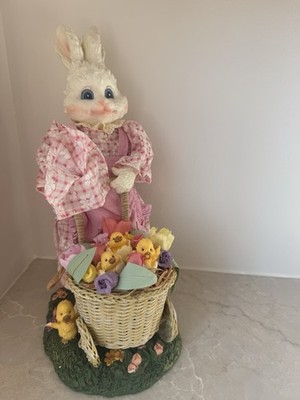 Large Easter Bunny Figurine Eater Eggs With Easter Chicks So Cute 12  EUC