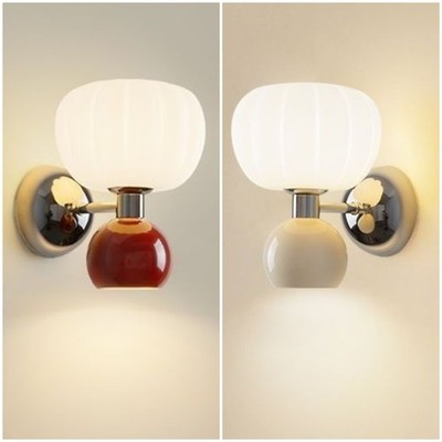 French Cream Style 2-Lights Wall Sconce Pumpkin Shade Vanity Lighting Loft Cafe