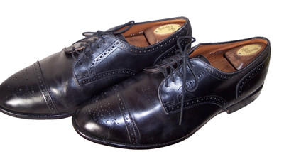 Allen Edmonds Sanford sz 11EEE Black Cap Toe Brogue Derby Oxford Shoes