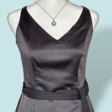 Davids Bridal Black Formal Dress Gown Satin Evening Party Bridesmaid Maxi Size 4