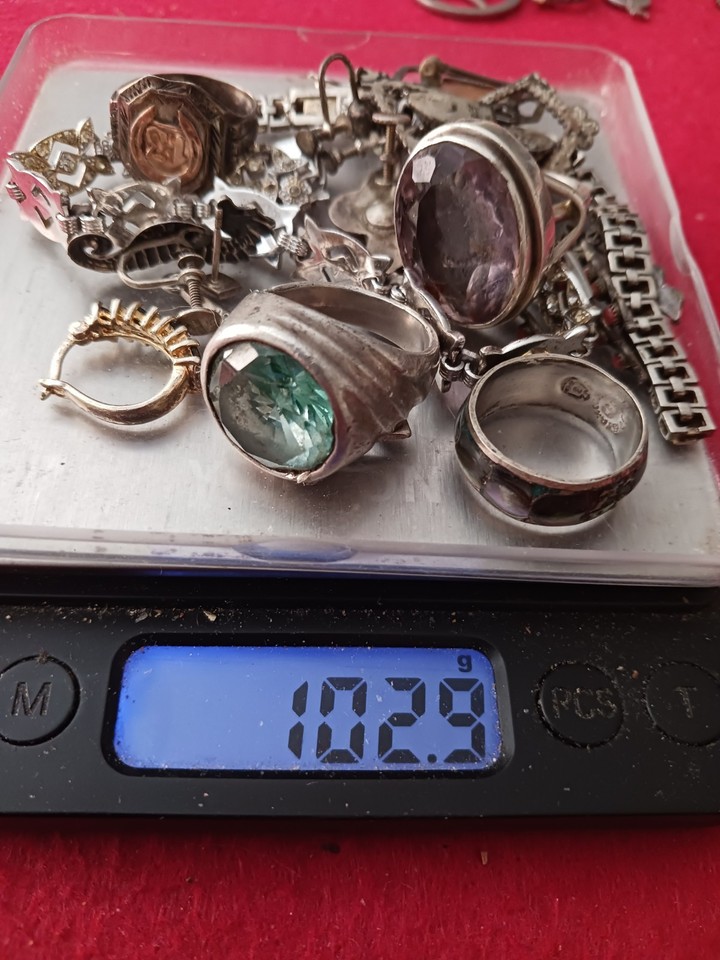 Lot Of Scrap 925 Sterling Silver Jewelry/rings With Stones. 102.9 Gms ...