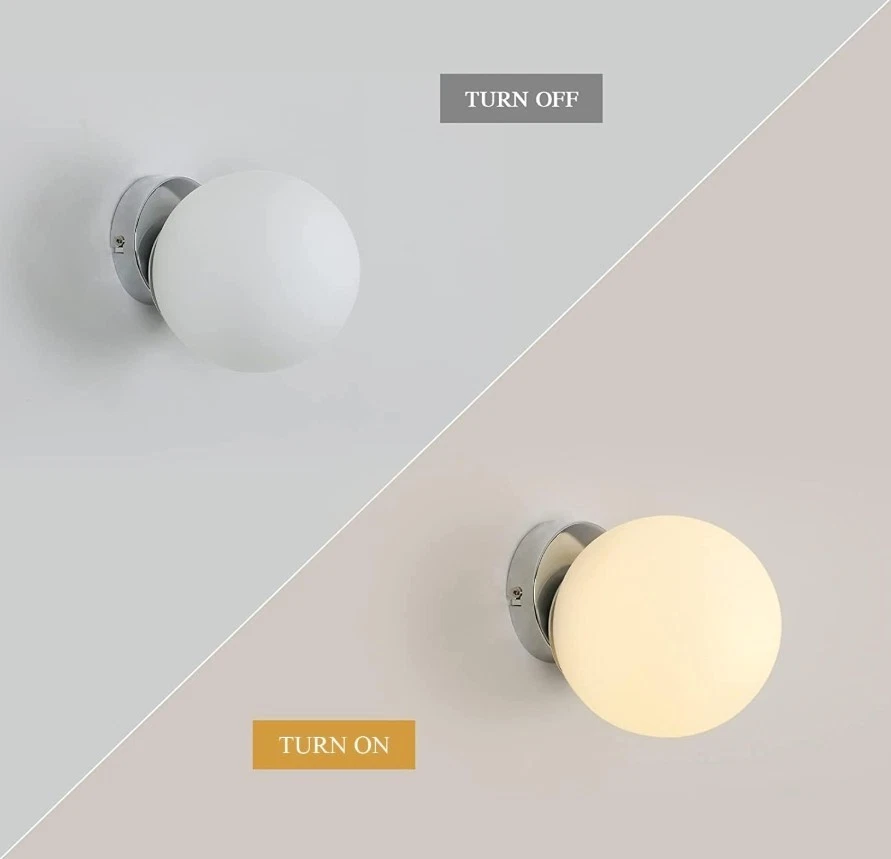 Applique da Parete Attacco E27 Metallo Argento Sfera Vetro Portalampada Interno - Immagine 4 di 4