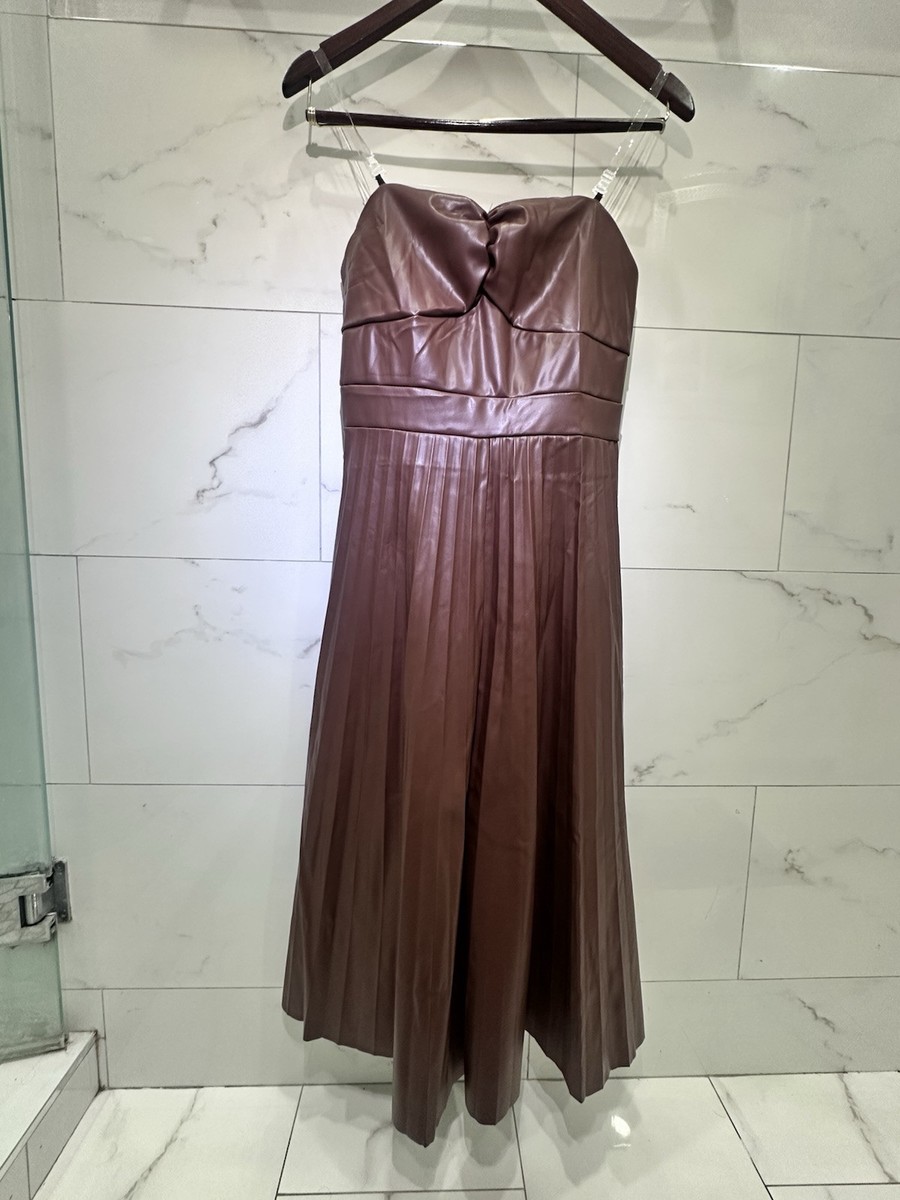 Women's Faux Leather Brown Pleated Dress Large Elegant Earth Tone | eBay Women's Faux Leather Brown Pleated Dress Large Elegant Earth Tone | eBay