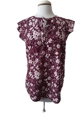 Fun2Fun Purple Floral Flutter Sleeve V Tie Blouse Women's L Relaxed Fairy Boho