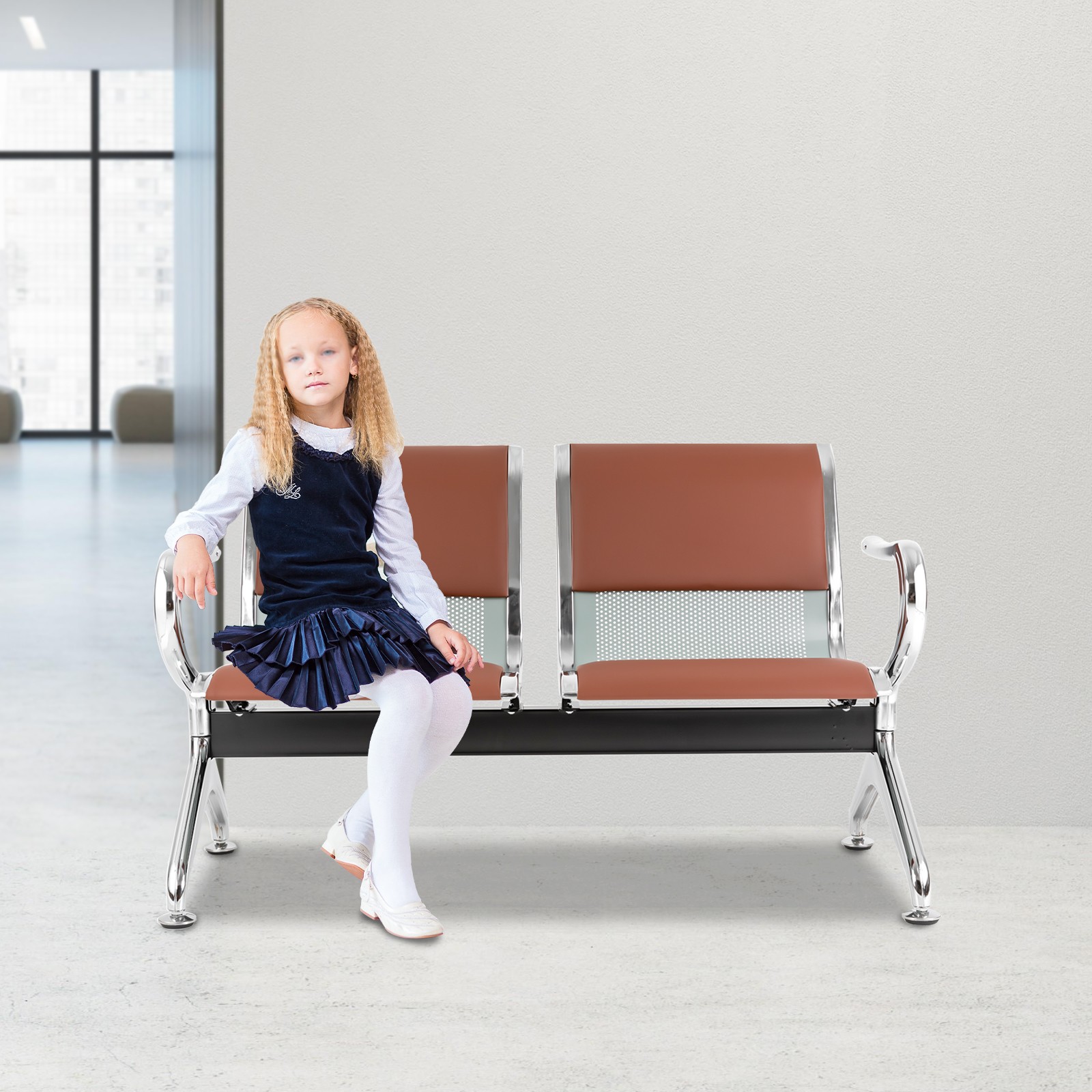 Reception Guest Chair Office Bank Airport Bench Brown