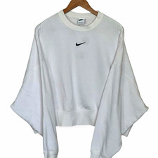 Nike Women  s White Black Center Swoosh Oversized Crewneck Sweatshirt Large