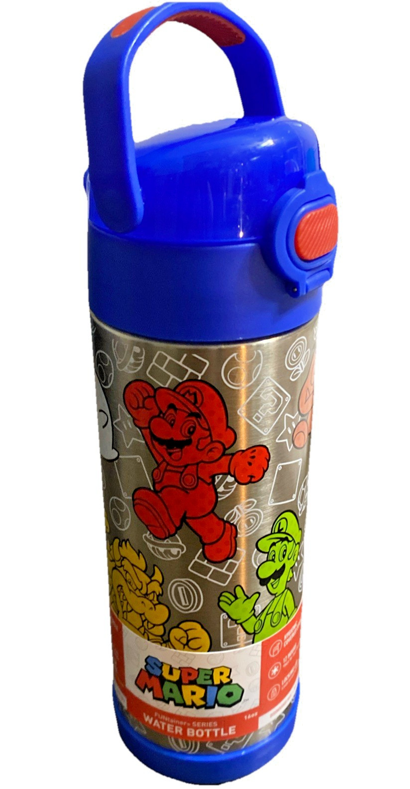 Super Mario Cart Thermos 16oz Kids FUNtainer Series Stainless Water Bottle New