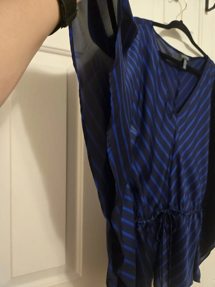 Lauren Ralph Lauren 蓝色条纹和服缎面上衣/游泳罩 L/XL 码 — 第 3/4 张图片