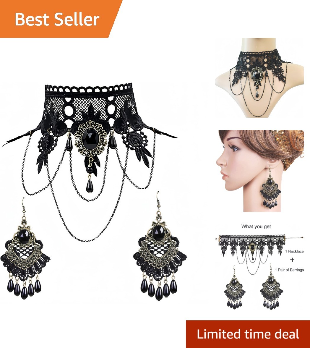 Women's Halloween Costume Jewelry with Rhinestone Choker and Earrings