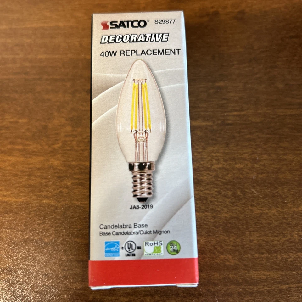 6 Pack Satco S29877 LED Filament 120V 4.5W =40W B10 Candelabra E12 2700K - Image 3 of 4