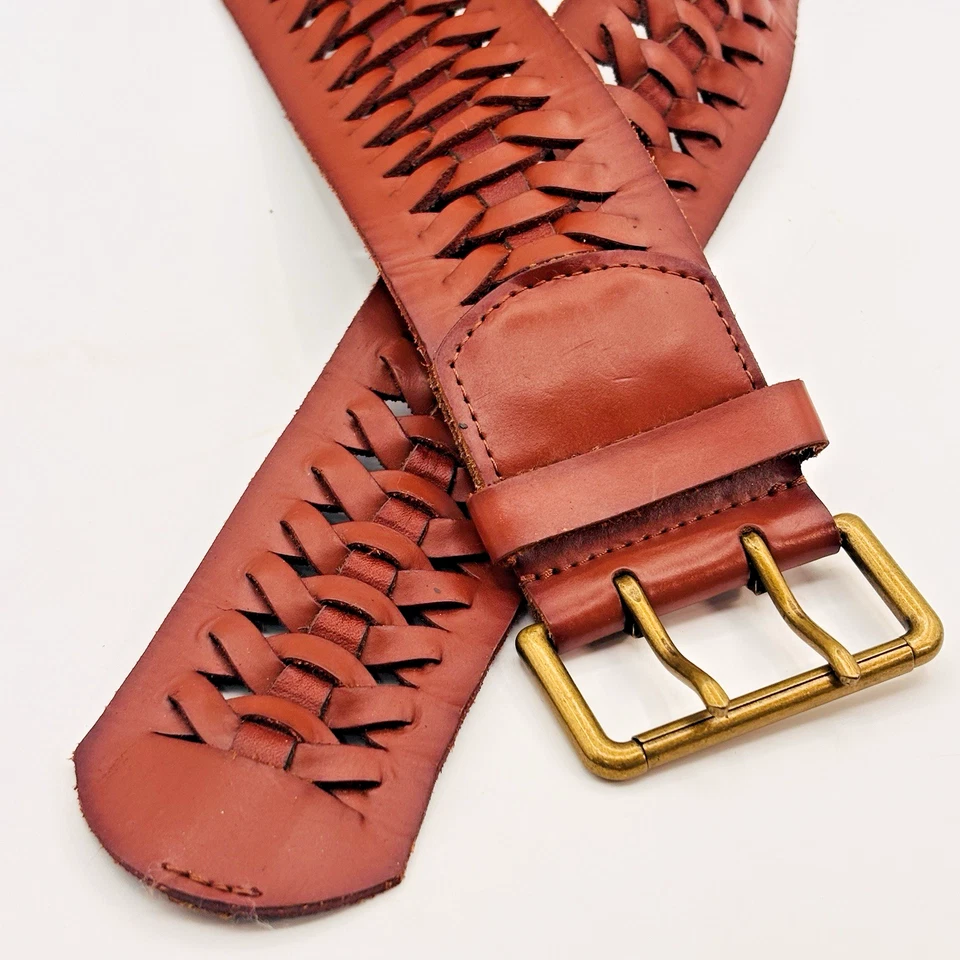 Женский плетеный ремень LINEA PELLE из натуральной кожи с латунной пряжкой размер L - Изображение 3 из 4