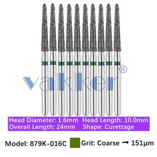 Vakker 10pc Dental 879K-016C Diamond Burs FG Friction Grip Coarse Grit Curettage