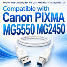 White USB A to B Cable Compatible With Canon PIXMA MG5550 MG2450 Printer 1.5m