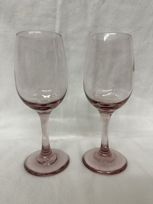Libbey Premiere Rose Pink Wine Glasses 7.25'' Set Of 2/Pair Vtg Mauve
