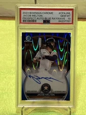 /150 Jacob Melton 1st AUTO 2023 Bowman Chrome #CPA-JML BLUE RAYWAVE PSA 10 GEM
