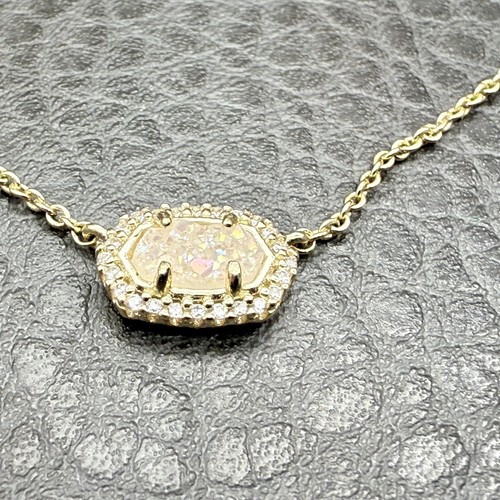 Kendra Scott Pendant Necklace Iridescent Drusy Quartz Womens Jewelry Gold Tone - Picture 8 of 10