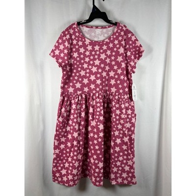 Wonder Nation Girls Plus Size 10-12 Rose Mum Pink Star Print SS Play Dress NWT